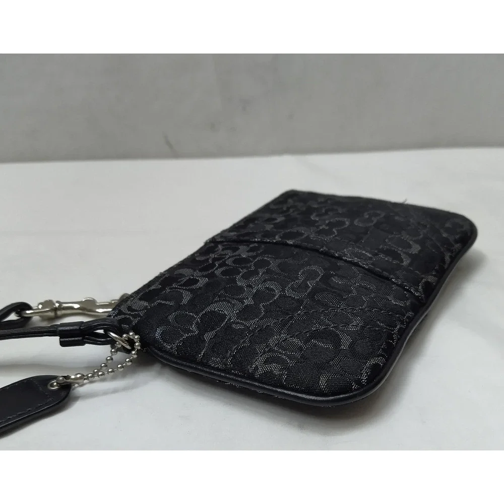Coach Signature Black Canvas Zipper Closure Wristlet - Coin Wallet